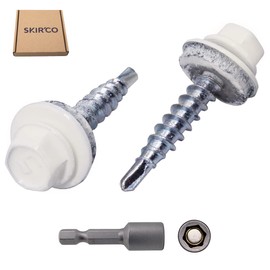 SKIR'CO Pack of 25 Roofing Screws 4.8 x 25 mm Painted Self-Drilling Screws with EPDM Washers, Hexagonal (Pure White RAL 9010)