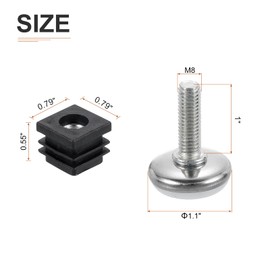 DTGN 20x20mm(LxW) Adjustable Leveling Feet - 8Set - Good for Furniture - Square Insert Kit Furniture Glides - Black