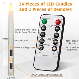 Tuanse 24 Pieces Flameless Taper Candles with Remote and Timer Flickering LED Battery Operated Taper Candles 3D LED Window Candlesticks for Wedding Home Christmas Valentine's Decor(Ivory)