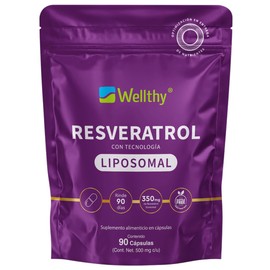 Wellthy Resveratrol Liposomal 90 Cápsulas. Entrega Optimizada, La Mas Alta Biodisponibilidad, Cápsula Vegana, 350mg, Rinde 3 Meses, Bottle Free.