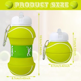 PLNVNVP Children's Sports Water Bottle, Tennis Sports Bottle, Foldable Water Bottle, with Carabiner, Leak-Proof Sports Bottle for School, Funny Tennis Water Bottle (550 ml)