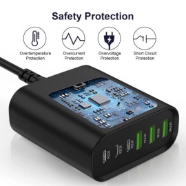 Burudu New Travel Compact BURUDU Brand 100W 6 Port USB C USB A Charging Station Dock