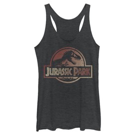 Jurassic Park Womens Colored Logo - Red Women's Racerback Tank Top Shirt, Black Heather, Small US