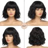 Pelucas Para Mujer Ondulada Corto Pelo Negra Cabello Natural