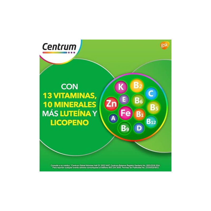 Centrum Multivitamínico Balance com Magnesio, Vitamina C, Hierro, Potasio y