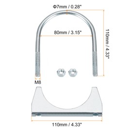 sourcing map Muffler U-Bolt Clamps for 80mm(3-1/8") Diameter Exhaust Tail Pipe, 2pcs Exhaust U Clamp Saddle Type U-Bolt Clamps