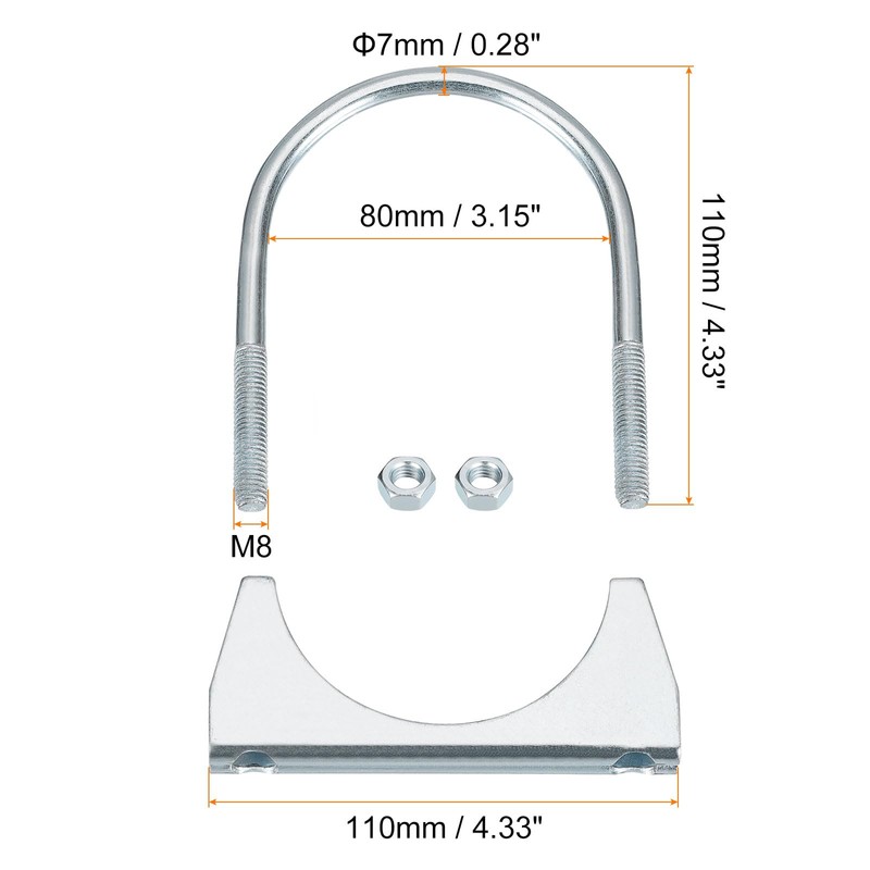 sourcing map Muffler U-Bolt Clamps for 80mm(3-1/8") Diameter Exhaust Tail