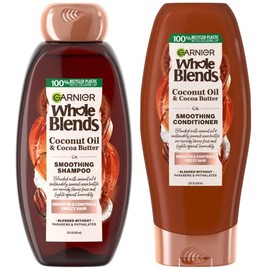 Garnier Champú y Acondicionador para el Cuidado del Cabello Whole Blendes Suavizante con extracto de aceite de coco y mantequilla de cacao , Kit