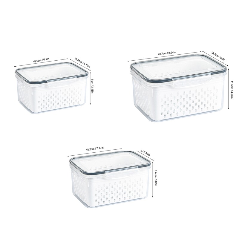 3pcs Drain Storage Basket Box Transparent Leakproof Food Storage Containers
