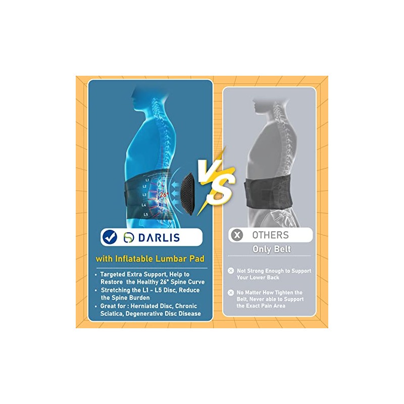 DARLIS Back Brace - Back Support Belt with Removable Inflatable