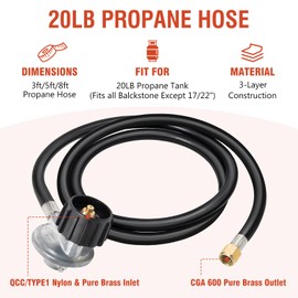 ABYDA 3FT Propane Regulator and Adapter Hose, Universal Gas Grill Regulator Replacement Parts, Propane Tank Hose for Most LP Gas Grill, Fire Pit Table,BlackstoneTable Grill(Except 17/22"), Etc...