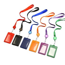 6 PCS ID Badge Card Holder, Name Badge Holder with Lanyard, Neck Lanyard id Holder for Women Men, Coolrunner 2-Sided PU Leather Vertical Business Card Holder Vertical/Horizontal (2.8" W x 4.3" H)