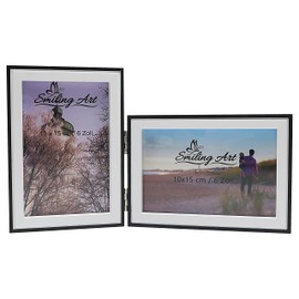 Smiling Art Wooden Picture Frame for 2 Photos Folding Picture Frame Double Frame (White + Black, 2 x 10 x 15 cm, 90 Degrees)