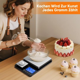 BRICH Digital Kitchen Scales with Dual Platform, 15 kg/1 g & 500 g/0.01 g Precision, Kitchen Scales with Tare and Summing Function, 7 Units, Ideal for Kitchen, Baking and Cooking