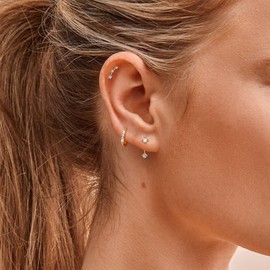 Minnario 14k Gold Plated S925 Sterling Silver Post Stud Earrings for Women Dainty Earrings Hypoallergenic Stackable Cartilage Earring Sets for Multiple Piercing Small Hoop Earrings Gift for Her