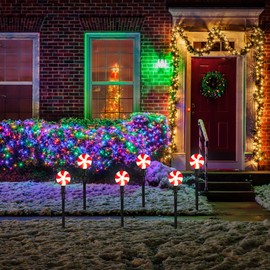 Northlight Set of 4 Lighted Peppermint Twist Candy Christmas Pathway Markers 14.5"