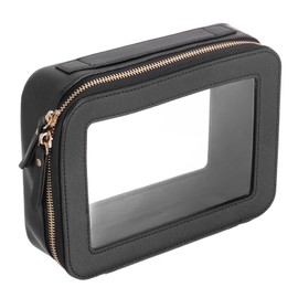 sourcing map Clear Makeup Bag, 8" x 210" Small Cosmetic Bag Case Transparent Toiletry Organizer with Handle, Portable Makeup Pouch for Daily Use Travel, Black