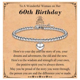 KORAS 60th Birthday Gifts for Women, Heart Charm Bracelet 60th Birthday Bracelet Gifts for 60 Year Old Women, Women 60th Birthday Gift Ideas