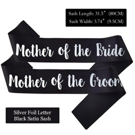 2 PACK Mother of the Bride and Groom Sashes, Black Sash with Silver Letters Bachelorette Sashes for Mother Bridal Shower Supplies Wedding Accessories