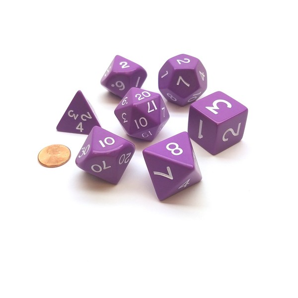 Purple Jumbo Size 7 Pc Polyhedral Dice Set D4, D6, D8, 2xd10, D12, D20