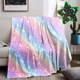 HZVRTN Einhorn Decke Kuscheldecke, Kinder Kuscheldecke Leuchtet im Dunkeln, Einhorn Geschenk für mädchen Rosa Weich und Warme Decke，Bett Couch Sofa Flauschige Decke (130x150cm, Einhorn A)