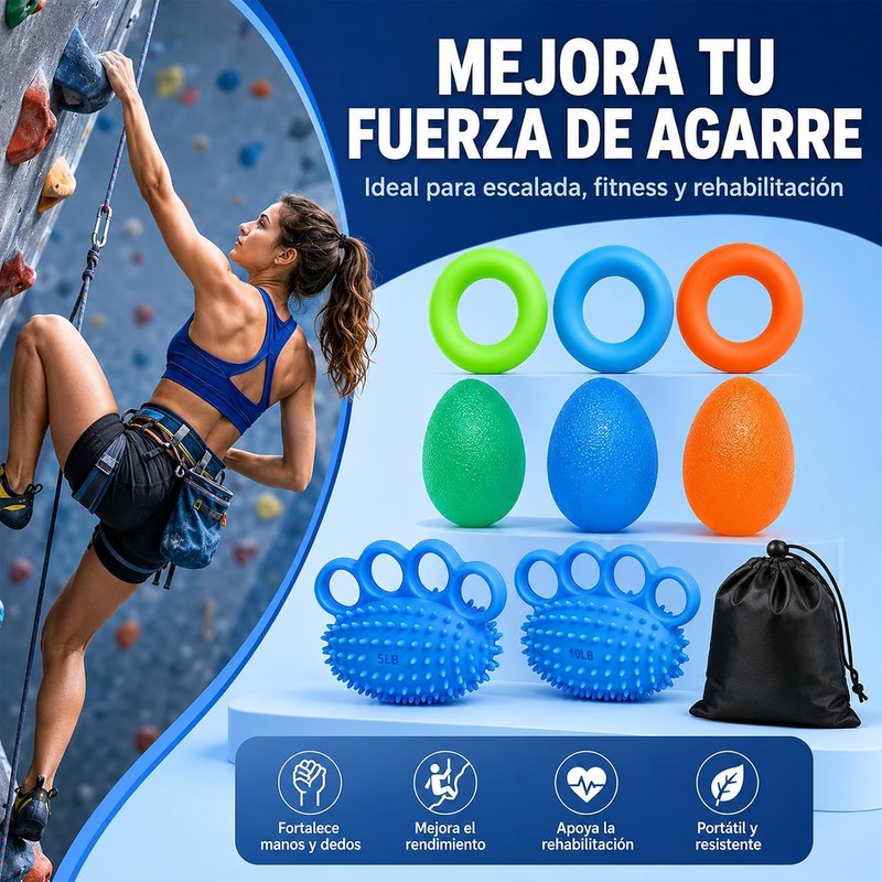 9 Pcs Ejercitador de Agarre, Ejercitador de Mano