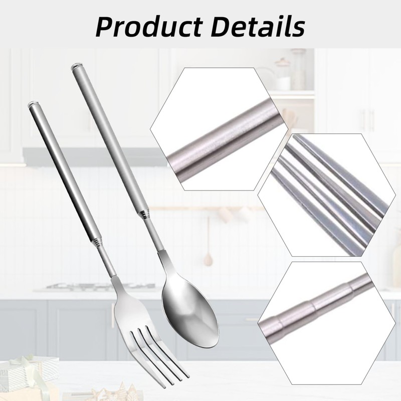 Set of 2 Telescopic Forks, Telescopic Spoons, Long Telescopic Spoon,
