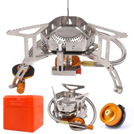AUEJACKY Camping Stove 3500 W, Windproof Gas Camping Stove with Piezo Ignition, Small Foldable Camping Gas Stove, Gas Stove with Adapter Camping for Outdoor Picnic Camping Trekking Hiking