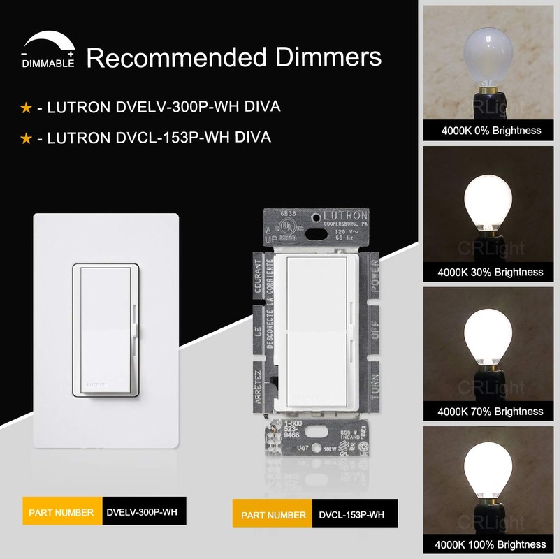 CRLight 2W LED Candelabra Bulb 4000K Daylight White 25W Equivalent