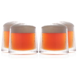 BothEarn Beer Tasting Glass Set of 4, Small Ribbed Stout Tumbler Pair, Durable Stemless Drinking Cups with Gift Box, 6.5 oz