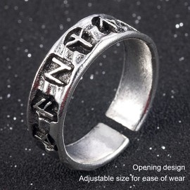 KONFEN Ring Adjustable Men Women Fidget Ring Open with Viking Rune Rings Men Women Index Finger Adjustable Foot Rings Two Finger Ring Vintage Retro Thumb Ring Men Fashion Jewellery, Stainless Steel