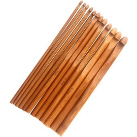 12 Pieces Bamboo Wood Crochet Hooks, Bamboo Knitting Needles, Diameter 3 to 10 mm, Crochet Hooks, Handmade Knitting Needles for Weaving