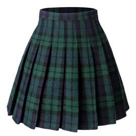 Hoerev Frauen Mädchen vielseitig Plaid gezauter Rock mit Shorts für kaltes Wetter,Grünblau,EU 40