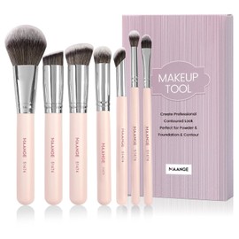 MAANGE 7 Pcs Brochas para Maquillaje con Estuche Set de Brochas Maquillaje Sintéticos Esenciales Premium Sombra de Ojos para Base de Maquillaje para Viajes y Uso Diario(Beige)