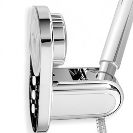 Handheld Shower Head Holder - 5 Positions Adjustable + 90° downwards - Adhesive Wall Mount - Fits Large showerhead - Wider Slot For Universal Fits - Polished Chrome