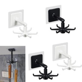 WADY Gancho Plegable Giratorio de 360°, 4 Ganchos de Cocina Giratorios de 360 Grados, Colgador Utensilios Cocina Con 6 Garras, Gancho deCocinadeMontaje En Pared Organizador de Utensilios (2 colores)