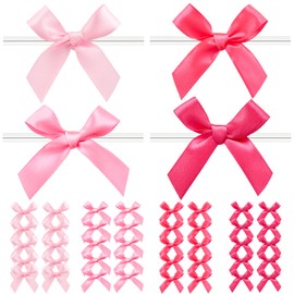 Twist Tie Bows Valentine's Day, 100 Pcs Satin Bows for Valentines Day Treat Bags Candy Bags Bakery Tying Up Packages, Pink Red Bows Ribbon Bows Pre-Tied Bow for Gift Wrapping Decoration (4 Colors)