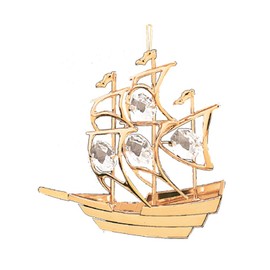 Mascot 24K Gold Sailboat Hanging Ornament Sun Catcher w/Mascot Crystals - Romantic Gift for her Birthday, Anniversary, Wedding, or Home Decorations