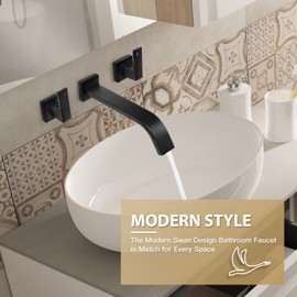 CHALIRS Brass Wall Mount Bathroom Faucet,Matte Black Wall Mounted Vessel Sink Faucet with Dual Lever Handles,Widespread 3 Holes Wall Faucet for Vanity Lavatory Sink,Rough in Valve