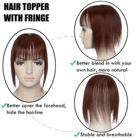 Elailite Toupet Women's Hairpiece Real Hair Topper Pony Mono 150% Density Clip-In Extensions Remy Straight 14 Inches 35 cm 38 g #04 Medium Brown