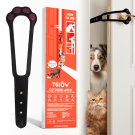 TGIOW Cat Door Latch, 1 Pcs Cat Door Stopper Pet Door Latch to Keep Dog Out of Litter Box and Food, Door Prop for Cat with 4 Adjustable Size Strap 2.2-5" Wide, No Measuring, Easy to Install, White