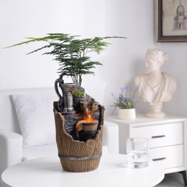 Tolevoit Tabletop Fountains Relaxation Soothing Sound Waterfall Fountain with LED Lights Indoor Zen Relaxation for Office Home Decorations Growing Plants to Purify The Air