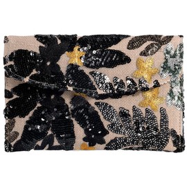 PANOZON Floral Clutch Purses for Women Embroidery Purses Sequin Beaded Evening Bag,Black