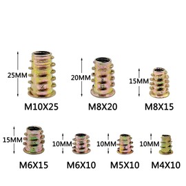 PGMJ 130 Pieces 7 Size M4/M5/M6/M8/M10 Metric Threaded Inserts Nuts Assortment Tool Kit for Wood Furniture Zinc Alloy Furniture Bolt Fastener Connector Hex Socket Screw Inserts