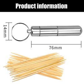 Pocket Toothpick Holder Waterproof Aluminium Alloy Toothpick Box Metal Pill Case with Key Ring, 2.8 x 0.6 Inch