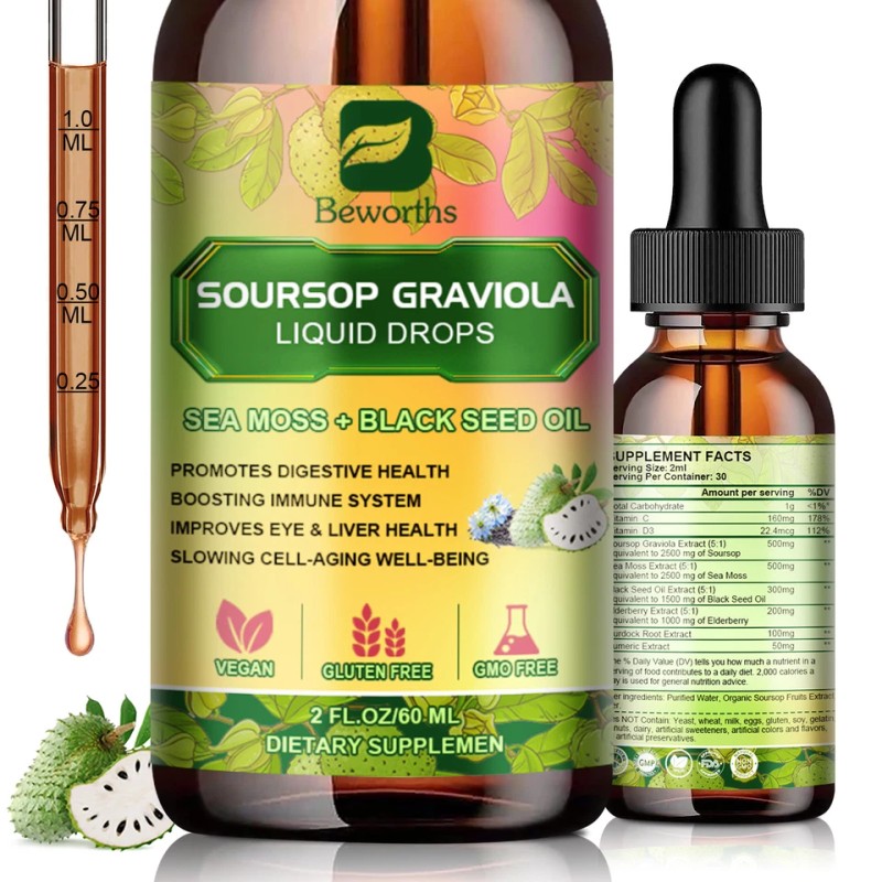 Pure Organic Soursop Extract, Tindedly Soursop Graviola Liquid Drops 60ml