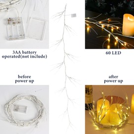 SULOLI Christmas Birch Garland with Lights 6FT 48 LED Battery Operated, Lighted Twig Vine with Timer for Xmas Home Fireplace Decoration Indoor Outdoor Use