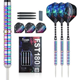 Formula Sports 90% Tungsten Steel Tip Darts Set - Professional Darts Metal Tip Set Available in 21g/22g/23g/24g, with Aluminum Shafts, Tungsten Barrels, Extra Flights, Sharpener