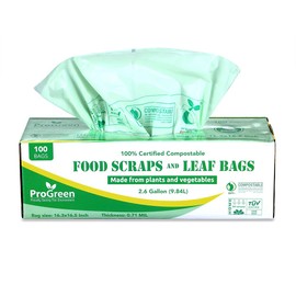 ProGreen 100% Compostable Bags 2.6 Gallon, 300 Count, Extra Thick 0.71 Mil, Small Compost Kitchen Trash Bags, Food Scraps Yard Waste Bags, Compost ASTM D6400 BPI and TUV Austria Certified