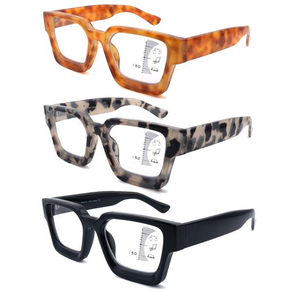 LOVIVY 3 Pack Square Progressive Multifocal Reading Glasses for Women
